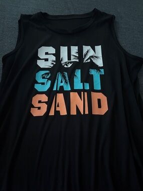 Amazon Black Tank Top with White, Teal & Peach Graphic
